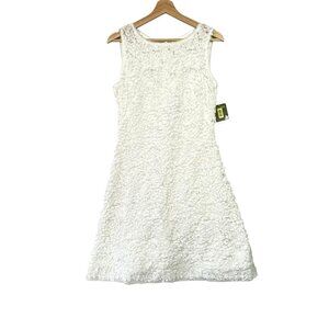 TAYLOR Womens White Dress Size 10 Floral Applique Sleeveless $188 NWT